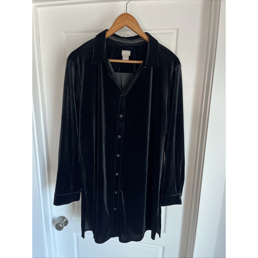 Chico's Black Velvet Button Front Elegant Layering Goth Chic Size 3 XL Holiday